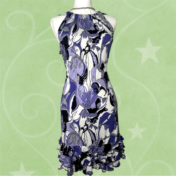 MSK Dresses & Skirts - Y2K Purple Floral Sequin Party Dress – Size 12 – Ruffle Hem Halter Glam